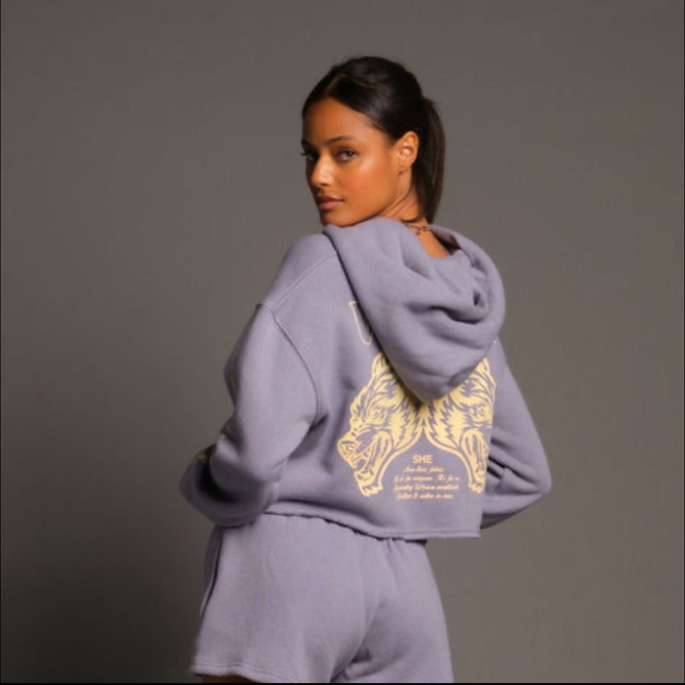 She Spirit Cropped Premium Hoodie in Purple Stone
